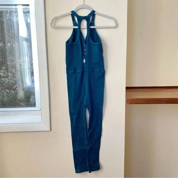 Free People Happiness Runs Henley Onesie Jumpsuit One Piece Teal Jewel Blue - Picture 7 of 9